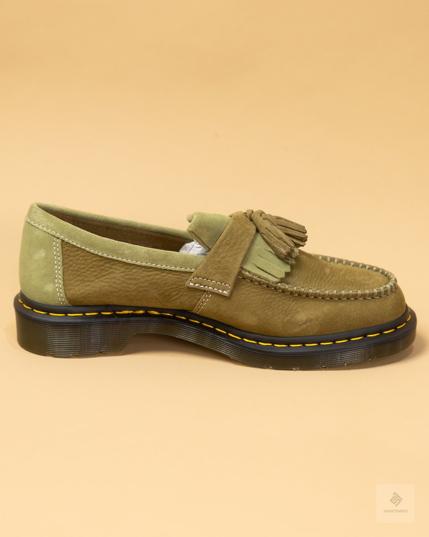 Dr Martens Adrian tassel loafers in khaki nubuck