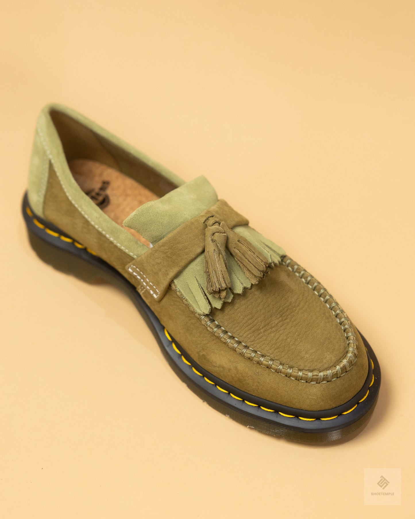 Dr Martens Adrian tassel loafers in khaki nubuck