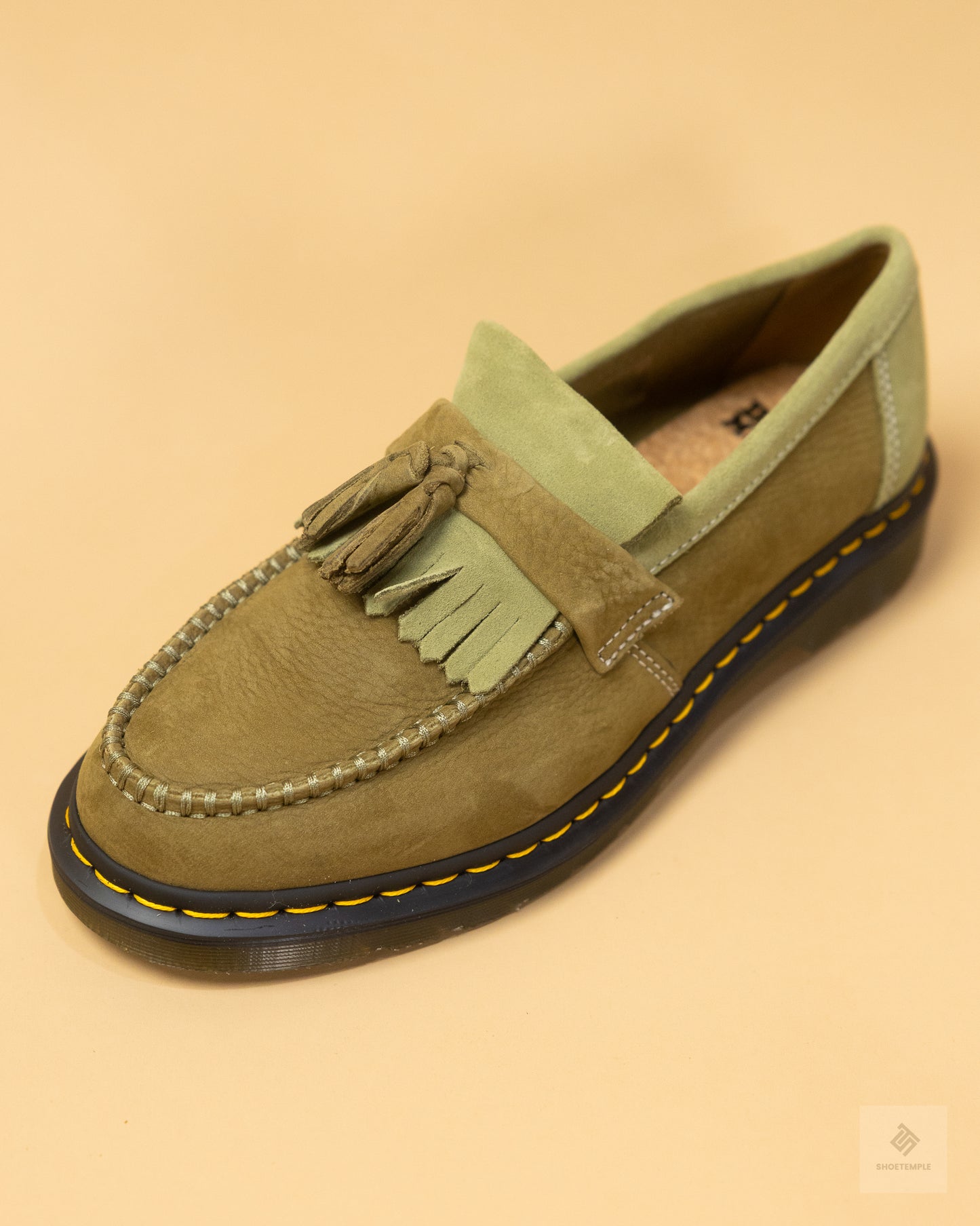 Dr Martens Adrian tassel loafers in khaki nubuck