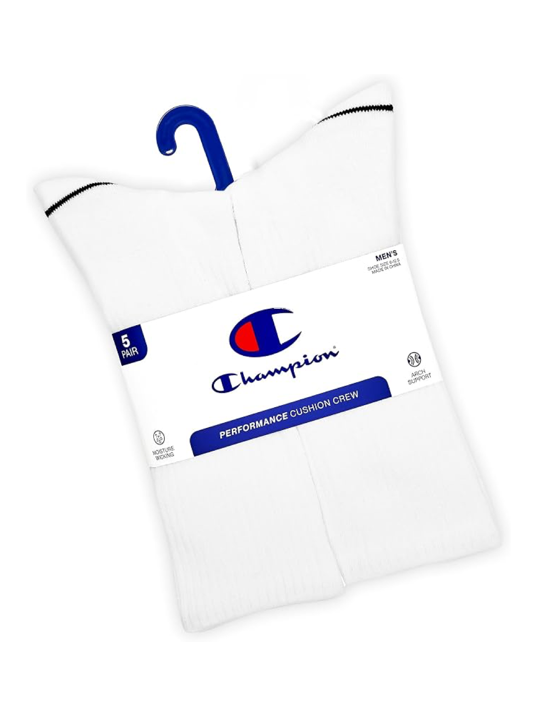 Champion Men's Cushioned Crew Socks 5-Pack - Moisture-Wicking Athletic Crew Socks with Arch Support