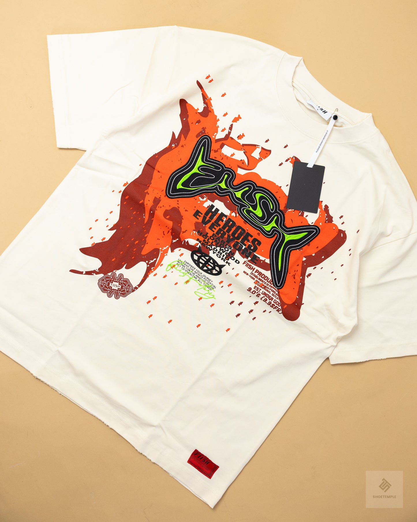 FIISH Heroes Everyone Flame Heavy Weight Graphic T-Shirt – White