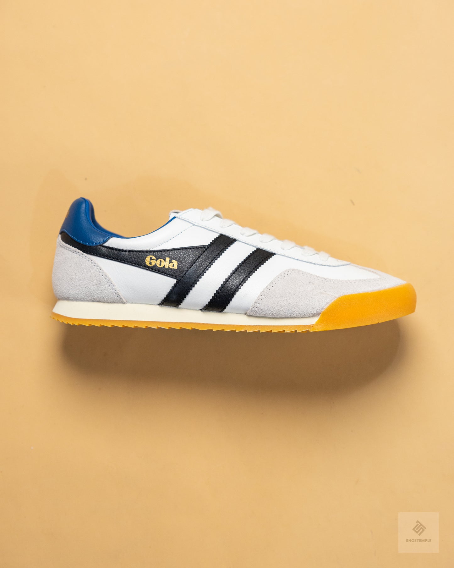 Gola Stadium Leather Trainers – White/Black/Marine Blue