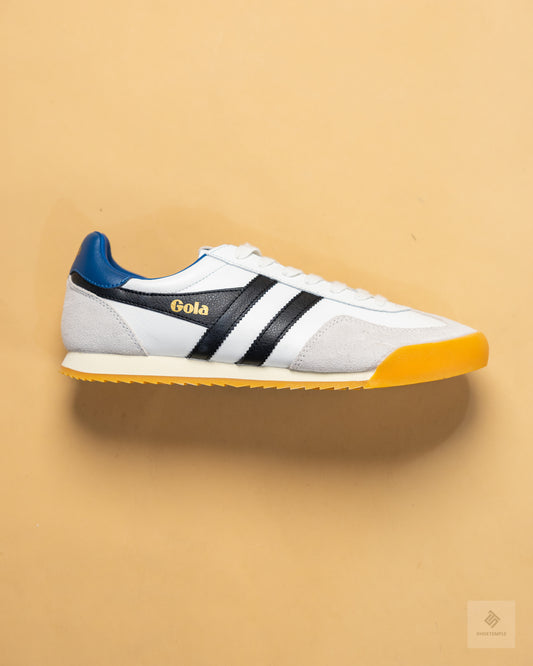 Gola Stadium Leather Trainers – White/Black/Marine Blue
