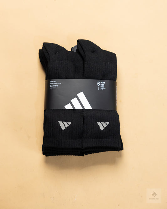 Adidas Men's Athletic Cushioned Crew Socks 6 Pairs - All Black