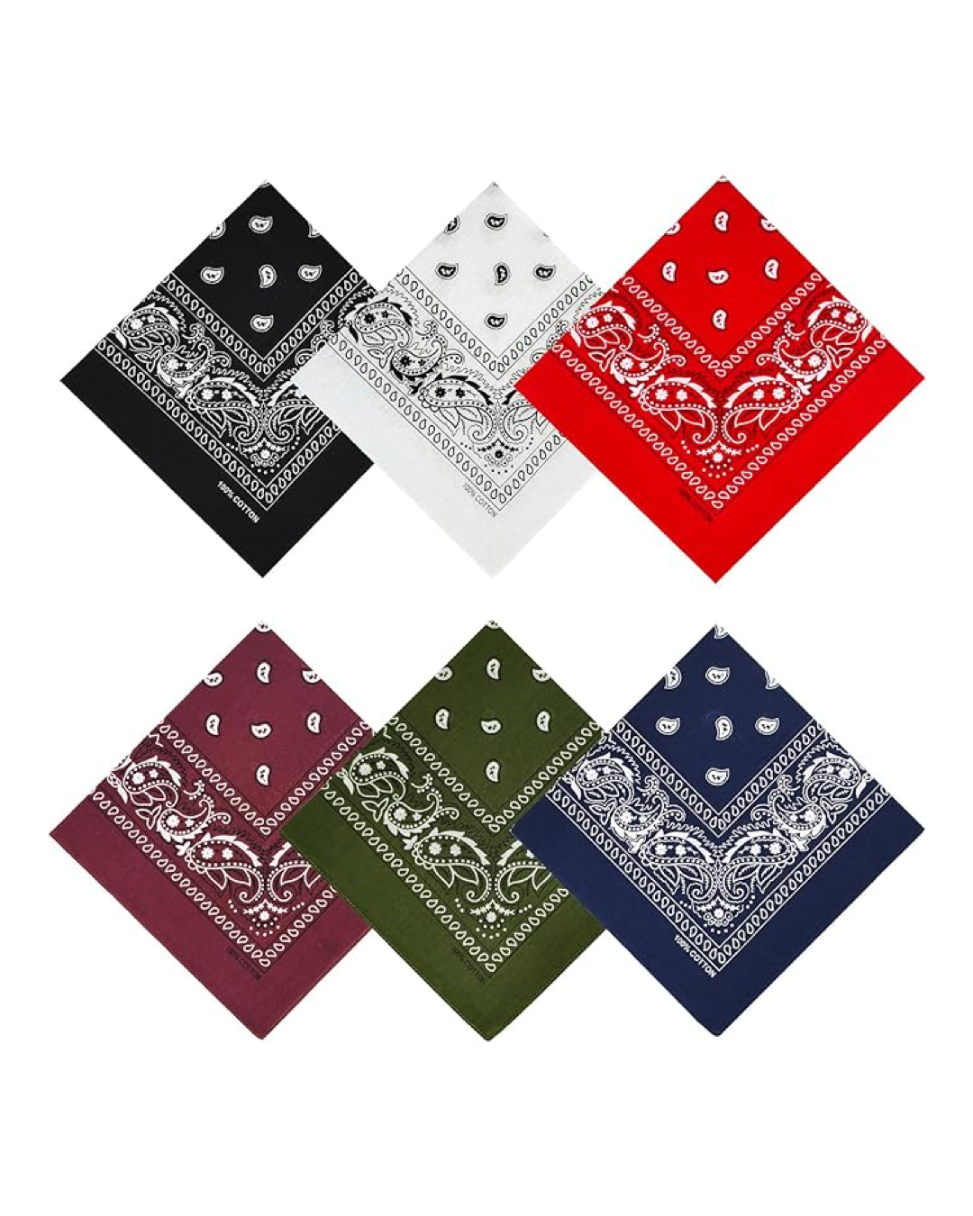 100% Cotton Bandanas, 21 x 21 inches, Set of 6