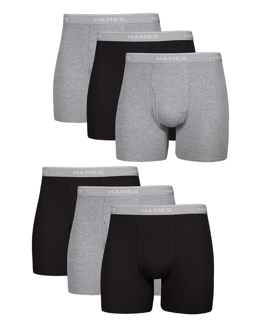 Hanes Men's Underwear 6 Pack Boxer Briefs Pack, Cool & Breathable Cotton Moisture-Wicking Underwear for Men, No Ride Up