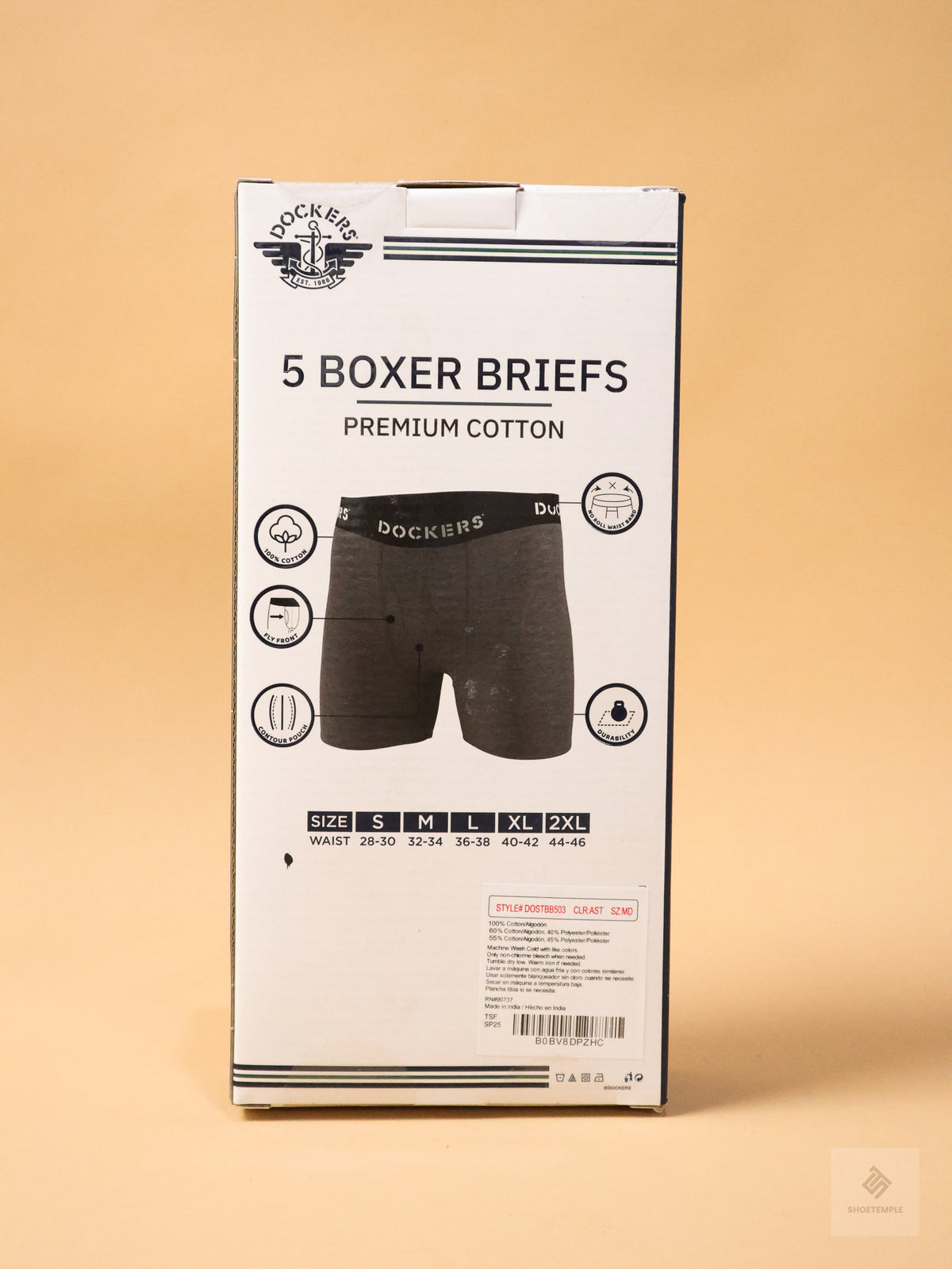 DOCKERS Men's Breathable Cotton Boxer Briefs, Pack of 5
