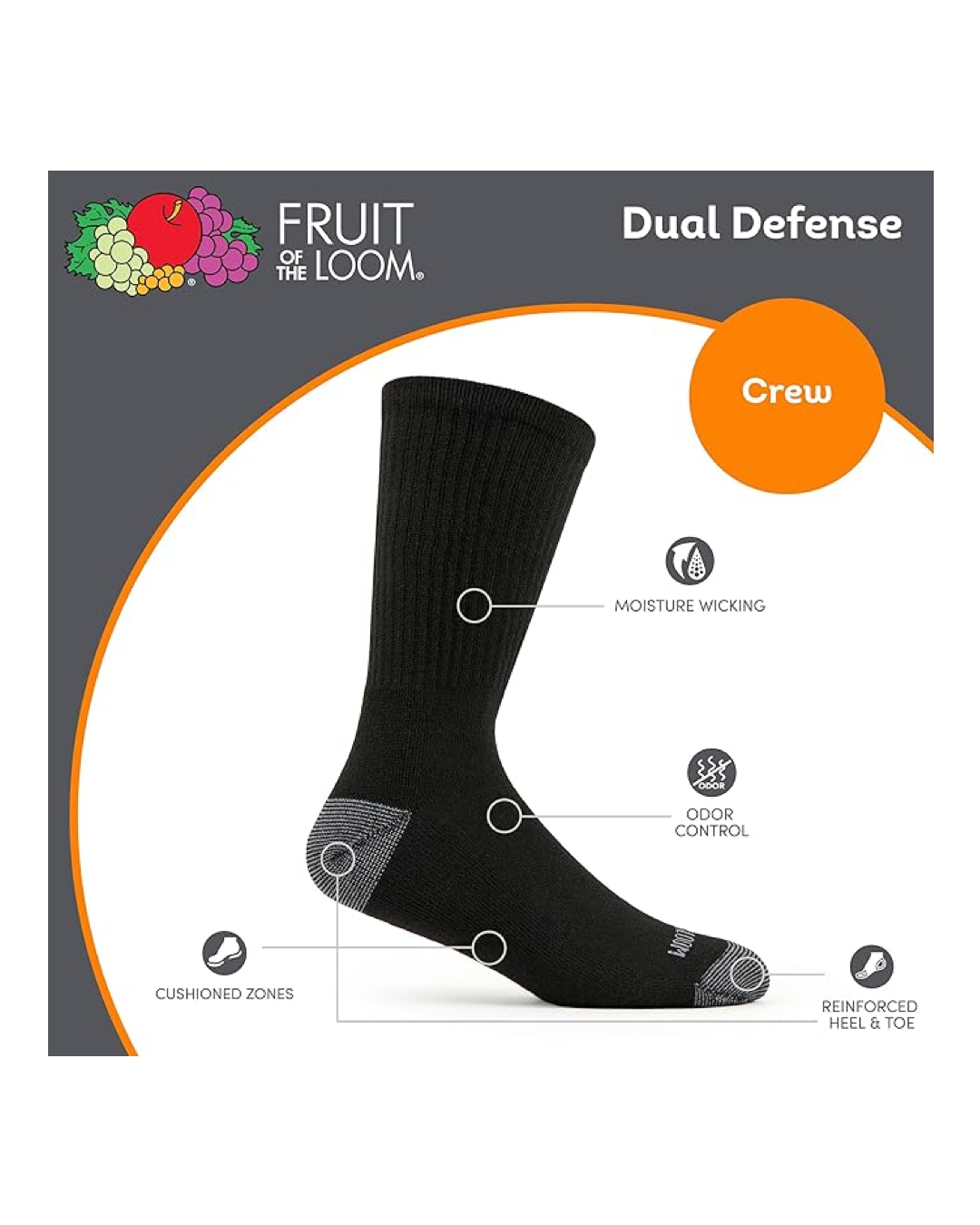 Fruit of the Loom Men's Dual Defense Crew Socks (12-Pack)
