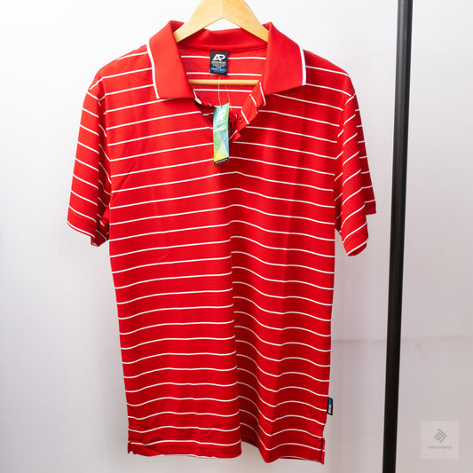 King Gee Moisture Wicking Striped Polo Shirt - Red