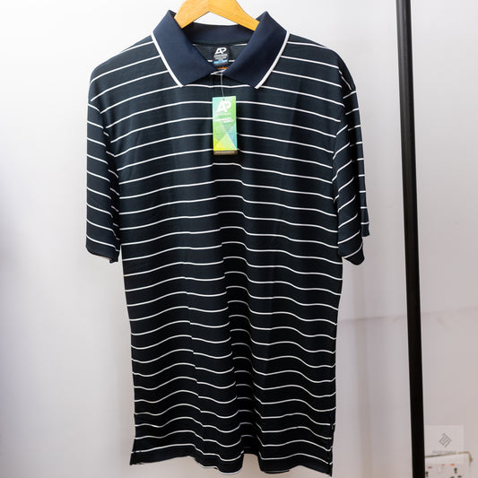 King Gee Moisture Wicking Striped Polo Shirt - Black