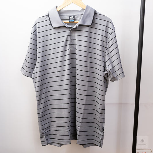 King Gee Moisture Wicking Striped Polo Shirt - Grey