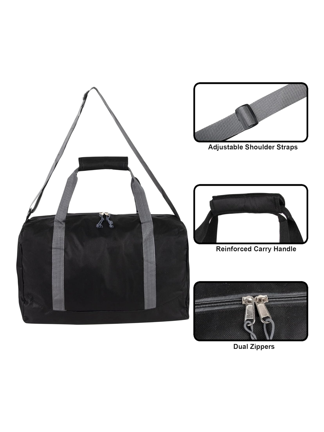 40 Liter, 17 Inch Canvas Duffle Bag for Men and Women – Travel Weekender Overnight Carry-On Shoulder Duffel Tote Bag (Black)