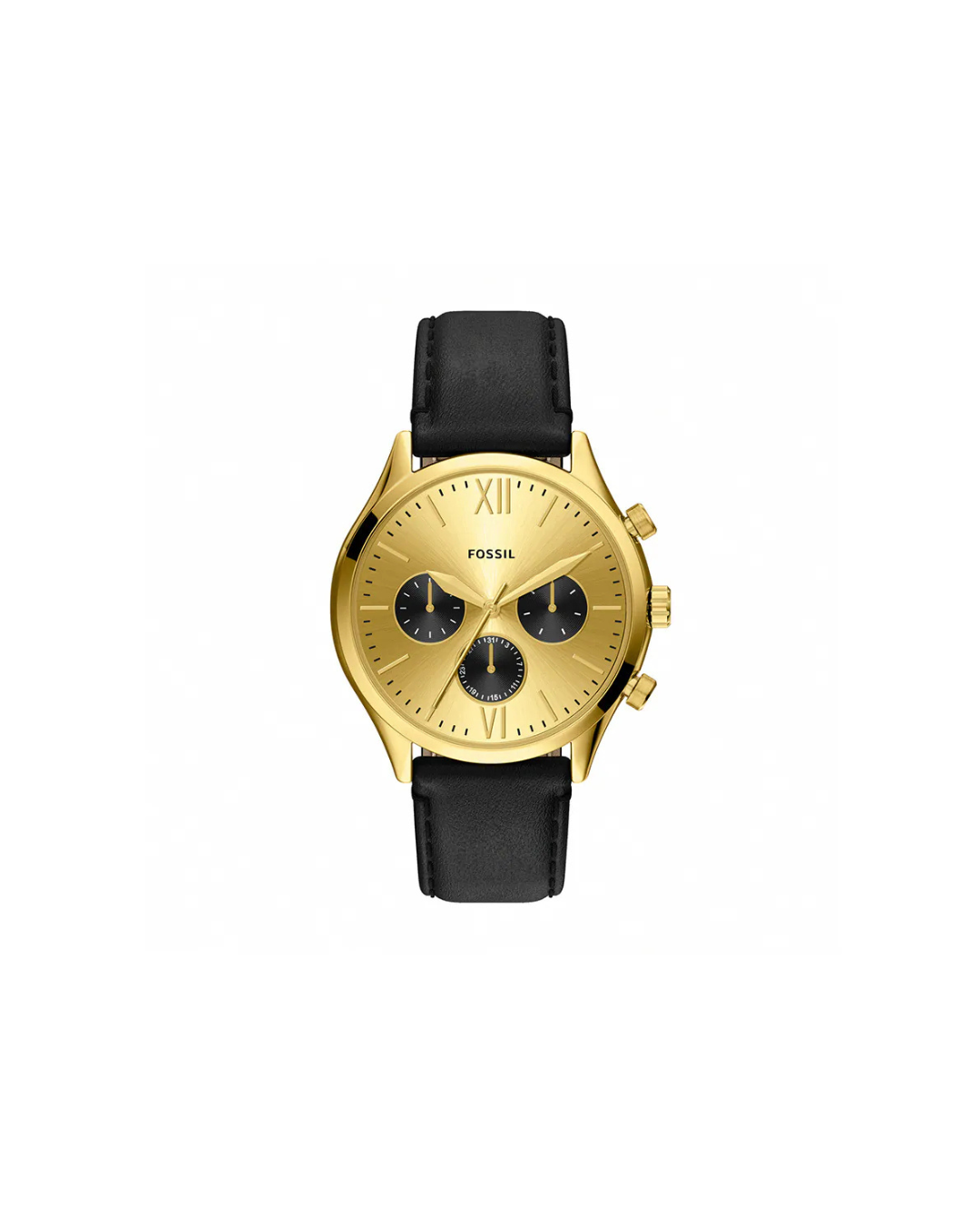 Men's Fenmore Multifunction Gold-Tone Black Leather Watch 44mm