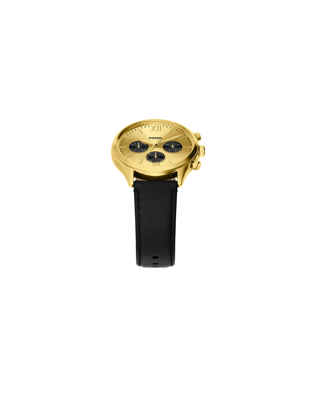 Men's Fenmore Multifunction Gold-Tone Black Leather Watch 44mm