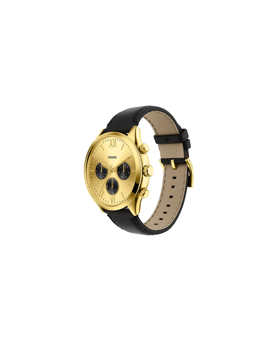 Men's Fenmore Multifunction Gold-Tone Black Leather Watch 44mm