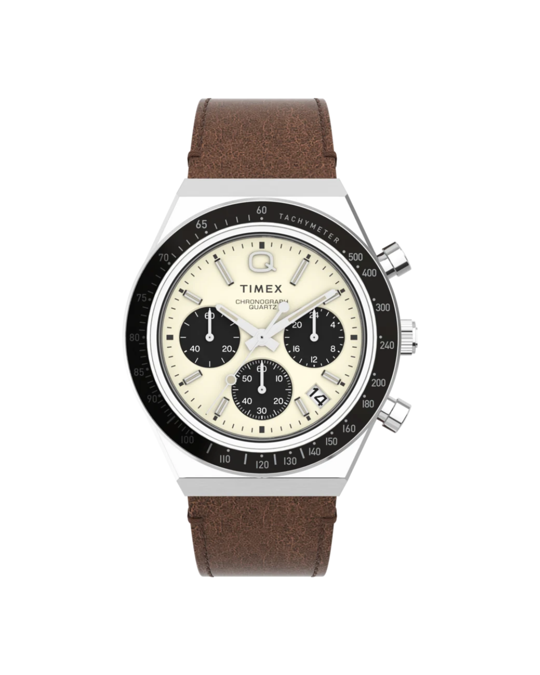 Q Timex Chronograph 40mm Leather Strap Watch