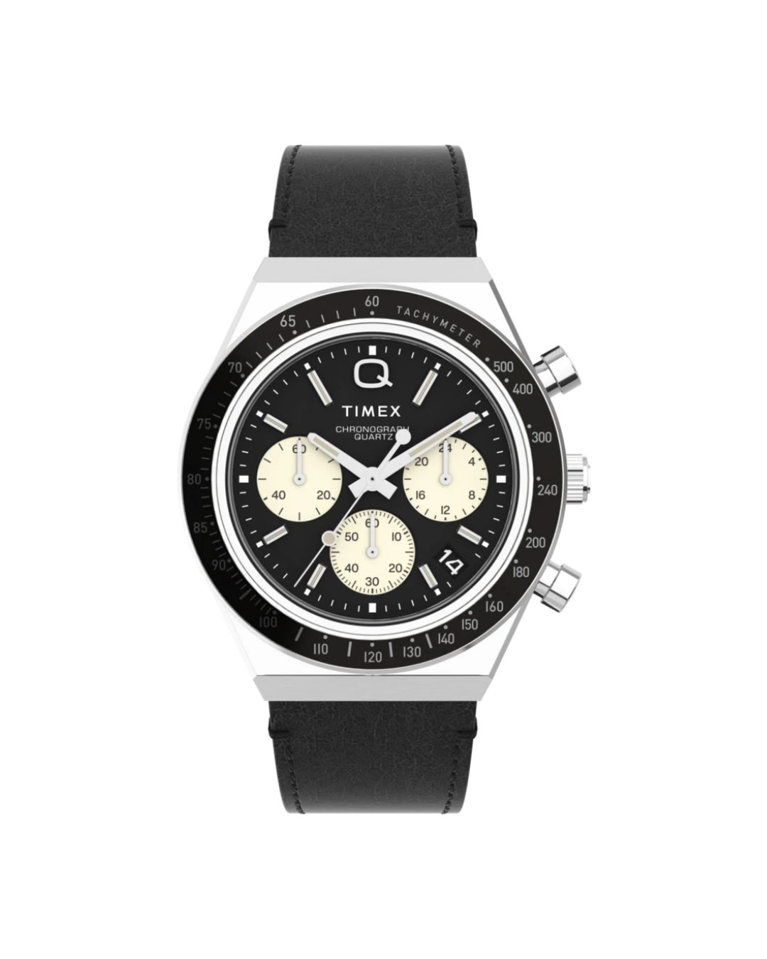Q Timex Chronograph 40mm Leather Strap Watch