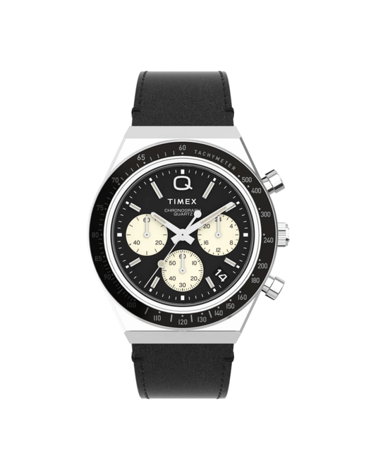 Q Timex Chronograph 40mm Leather Strap Watch