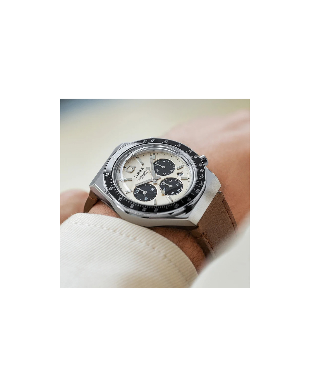 Q Timex Chronograph 40mm Leather Strap Watch