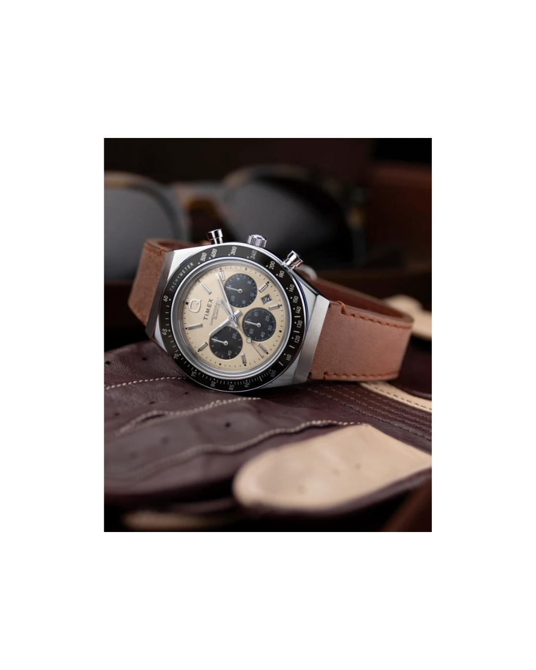 Q Timex Chronograph 40mm Leather Strap Watch