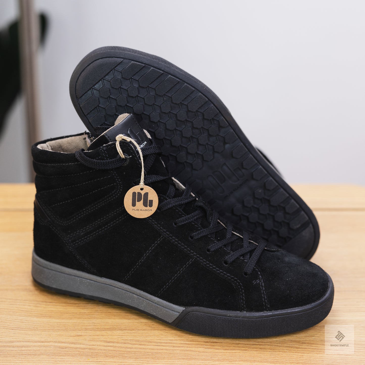 Pius Gabor high top suede leather sneaker in black