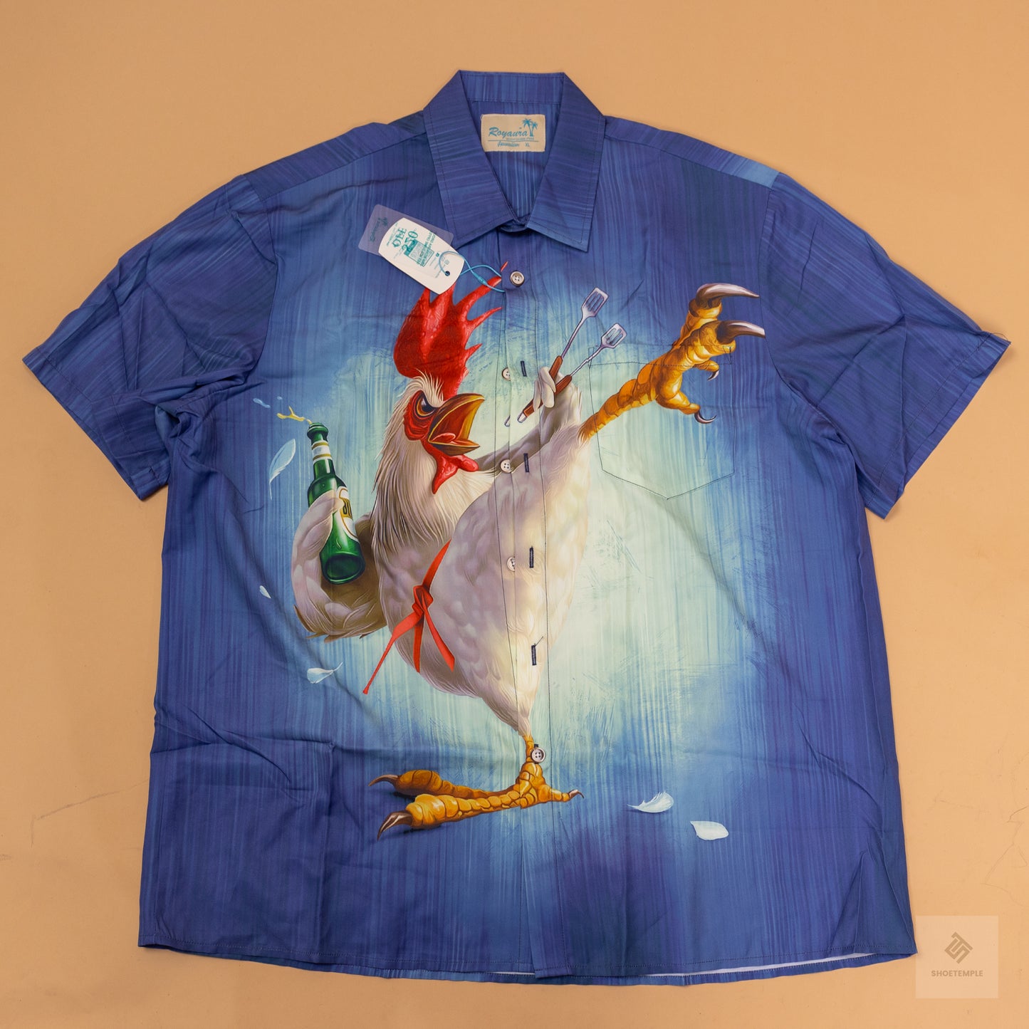 Kung Fu Rooster Print Breast Pocket Short Sleeve