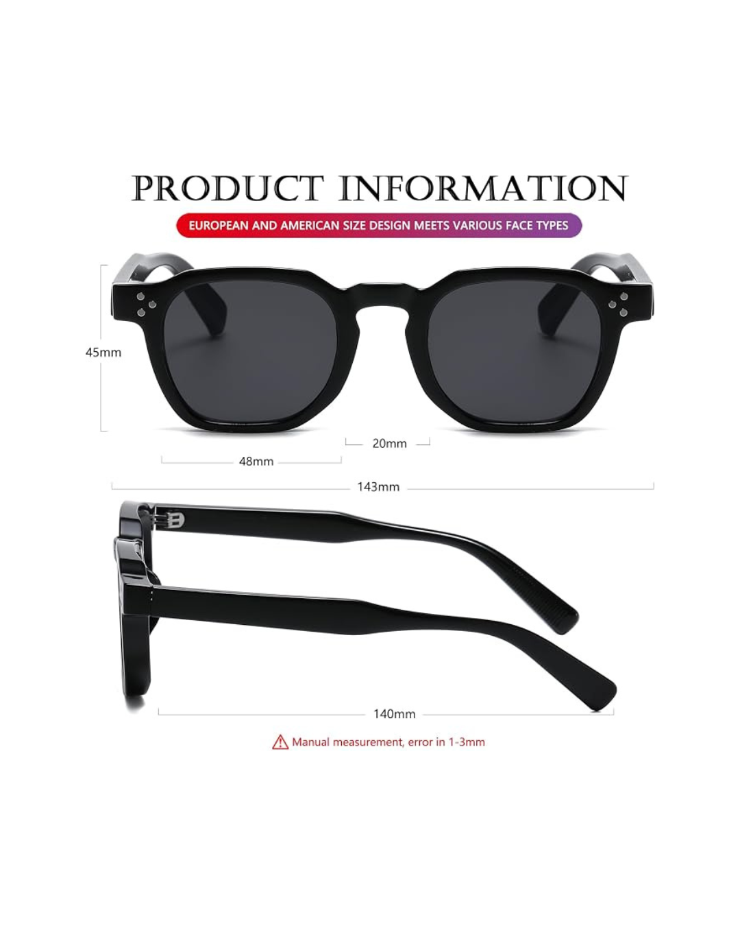 Retro Sunglasses for Women and Men – Square Thick-Framed Shades Trendy Vintage Sunglasses