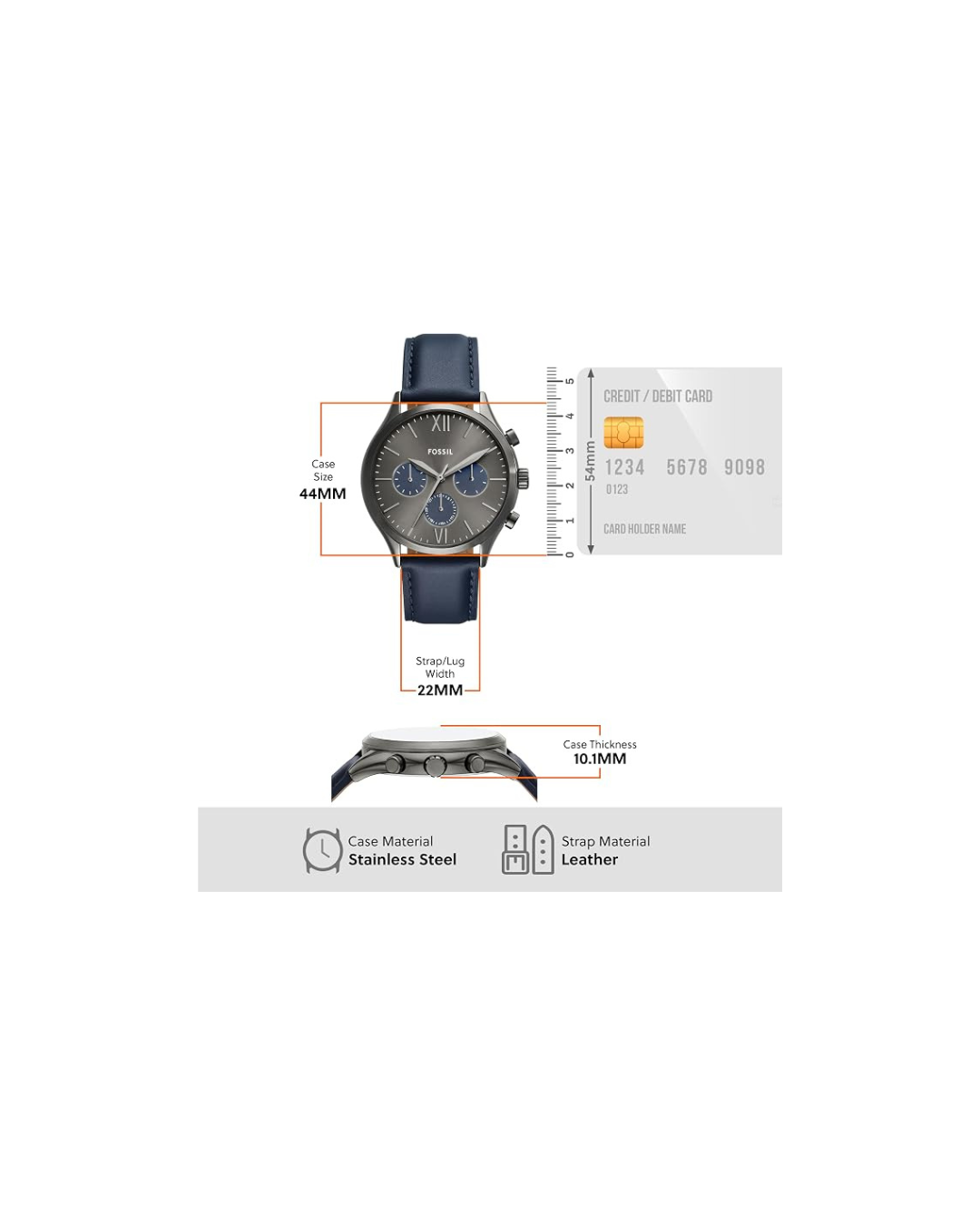 Fossil Men's FENMORE Multifunction Gunmetal Stainless Steel Watch 44mm