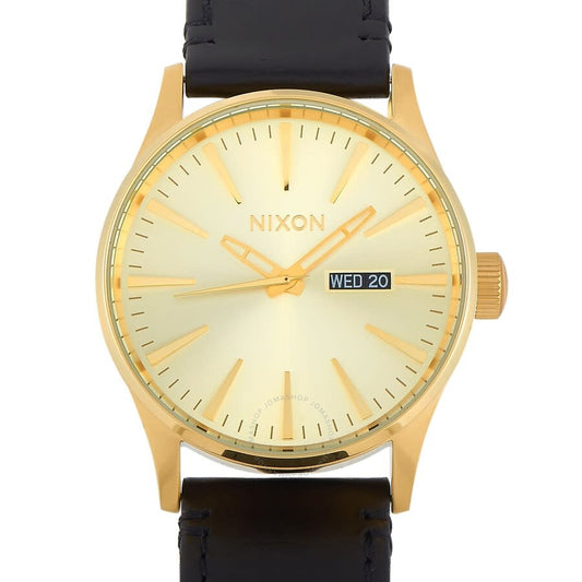 Nixon Sentry Quartz Gold Dial Black Leather 42mm