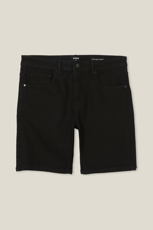 Straight Denim Shorts - Black